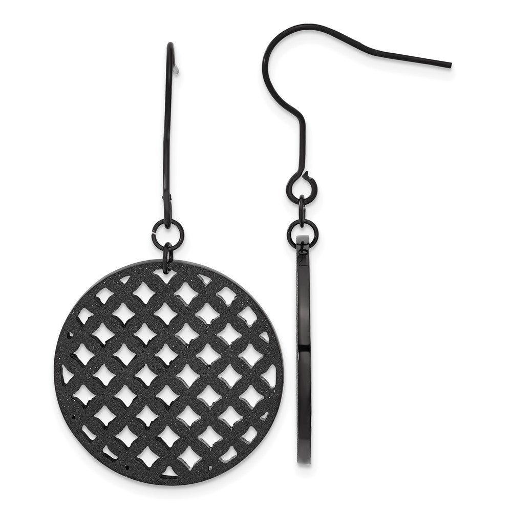 Stainless Steel Black IP-plated Laser-cut Circle Dangle Earrings, 48 x 25 mm