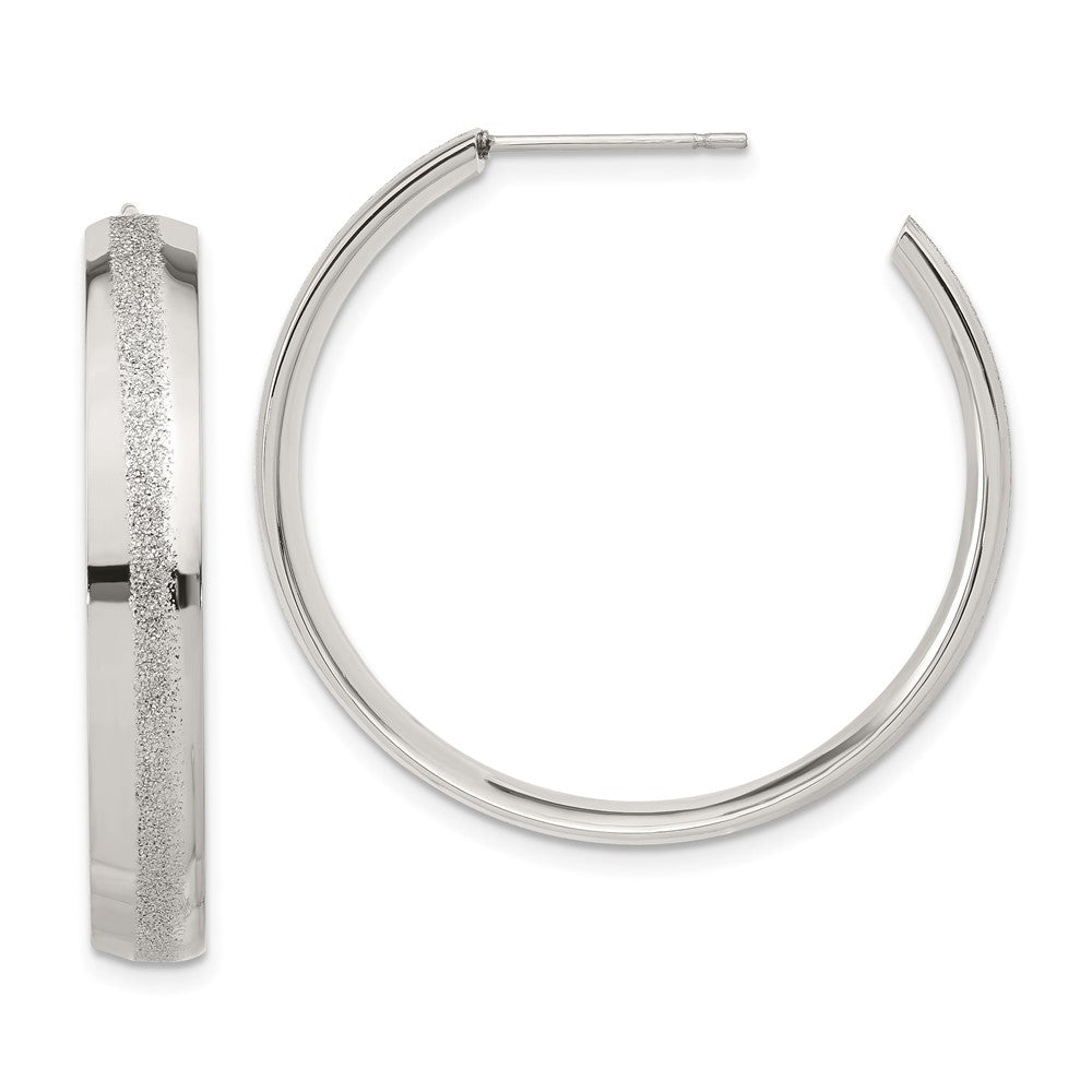 Stainless Steel Polished Laser Cut Glitter Post Round Hoop Earrings, 34.1 x 34.2 mm
