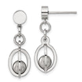Stainless Steel Polished & Brushed Oval Post Dangle Earrings, 29.75 x 10 mm