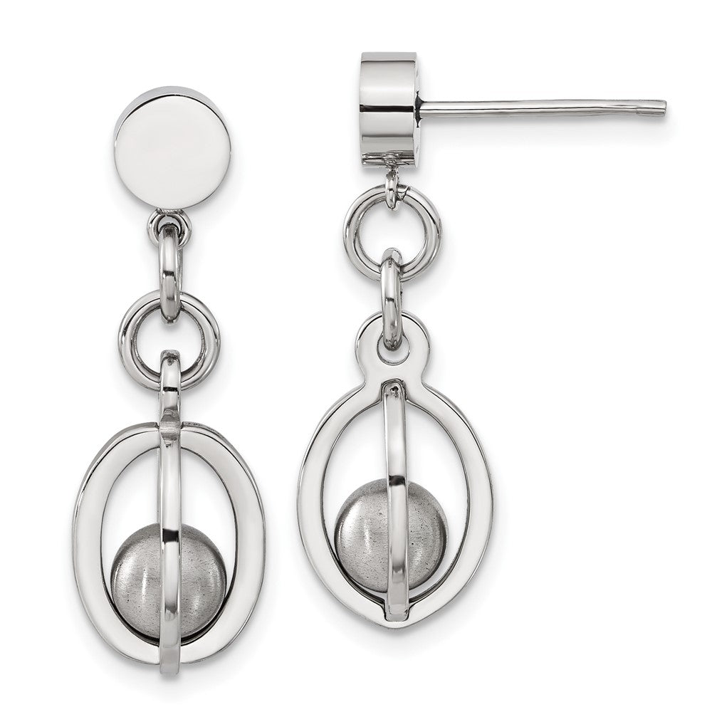 Stainless Steel Polished & Brushed Oval Post Dangle Earrings, 29.75 x 10 mm