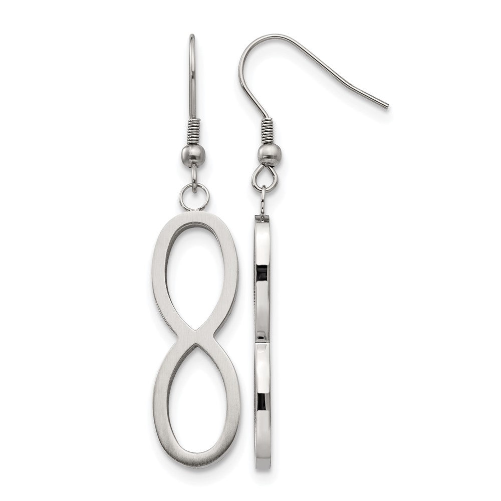 Chisel Stainless Steel Brushed and Polished Infinity Dangle Shepherd Hook Earrings, 56 x 11 mm