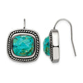 Chisel Stainless Steel Antiqued and Polished Imitation Turquoise Shepherd Hook Earrings, 19 x 19 mm