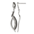 Stainless Steel Antiqued and Polished w/CZ Post Dangle Earrings, 48 x 12 mm