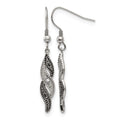 Chisel Stainless Steel Antiqued and Polished CZ Dangle Shepherd Hook Earrings, 47 x 7 mm
