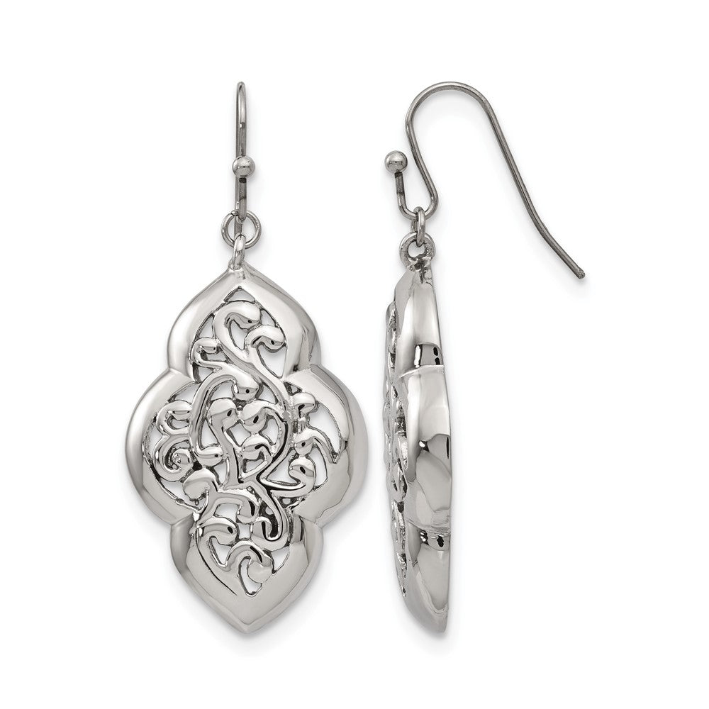 Stainless Steel Polished Dangle Shepherd Hook Earrings, 47 x 22 mm