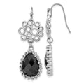 Stainless Steel Black Onyx Teardrop Shepherd Hook Dangle Earrings, 48.65 x 16.4 mm