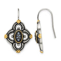 Chisel Stainless Steel Antiqued Polished and Textured Yellow IP-plated with Blue Glass Shepherd Hook Earrings, 30 x 18 mm