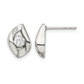 Chisel Stainless Steel Polished with CZ Post Earrings, 12.5 x 8 mm