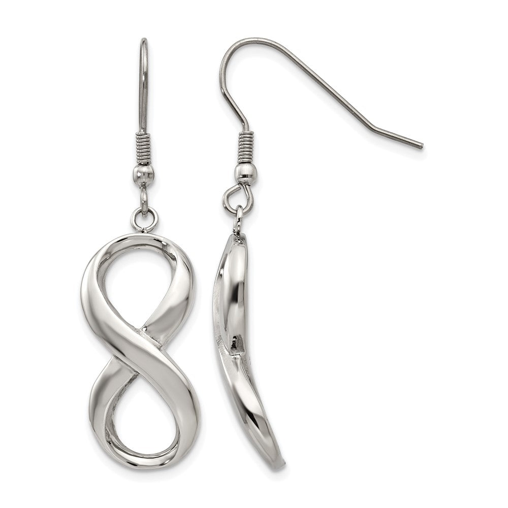 Chisel Stainless Steel Polished Infinity Dangle Shepherd Hook Earrings, 42 x 13 mm