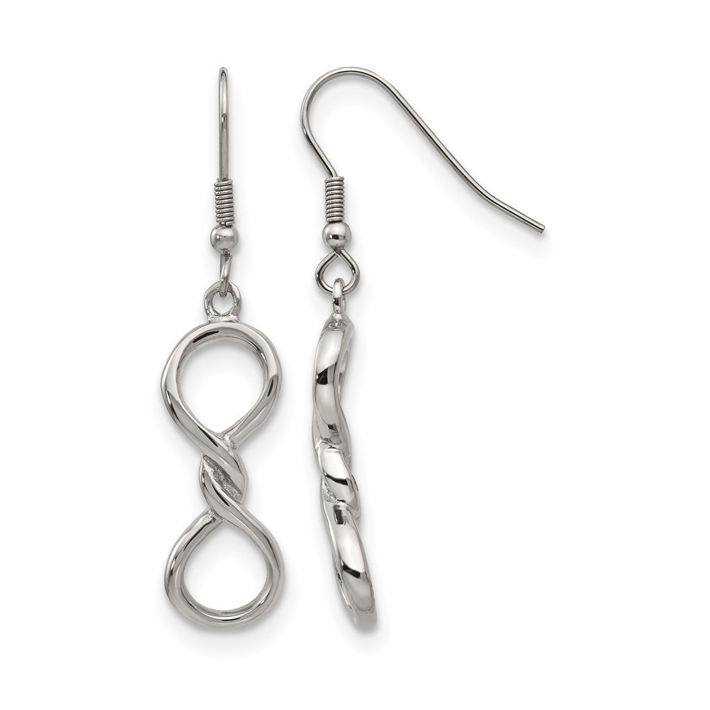 Chisel Stainless Steel Polished Infinity Dangle Shepherd Hook Earrings, 42 x 10 mm