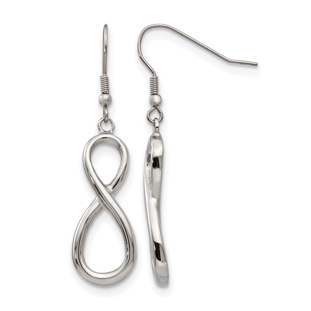 Chisel Stainless Steel Polished Infinity Dangle Shepherd Hook Earrings, 50 x 13 mm