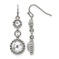 Stainless Steel Polished Grey Glass Dangle Shepherd Hook Earrings, 41 x 14 mm
