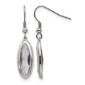 Chisel Stainless Steel Polished Grey Glass Oval Dangle Shepherd Hook Earrings, 43 x 8 mm