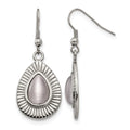 Stainless Steel Polished Grey Cat's Eye Shepherd Hook Earrings