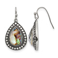 Stainless Steel Antiqued and Polished Imitation Abalone Dangle Earrings, 8.67 g