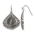 Chisel Stainless Steel Antiqued Polished and Textured Shepherd Hook Earrings, 29.5 mm