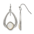 Chisel Stainless Steel Polished and Textured Mother of Pearl Dangle Shepherd Hook Earrings, 40 x 21 mm