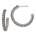 Stainless Steel Polished & Antiqued CZ Post Hoop Earrings, 31.25 x 31.7 mm