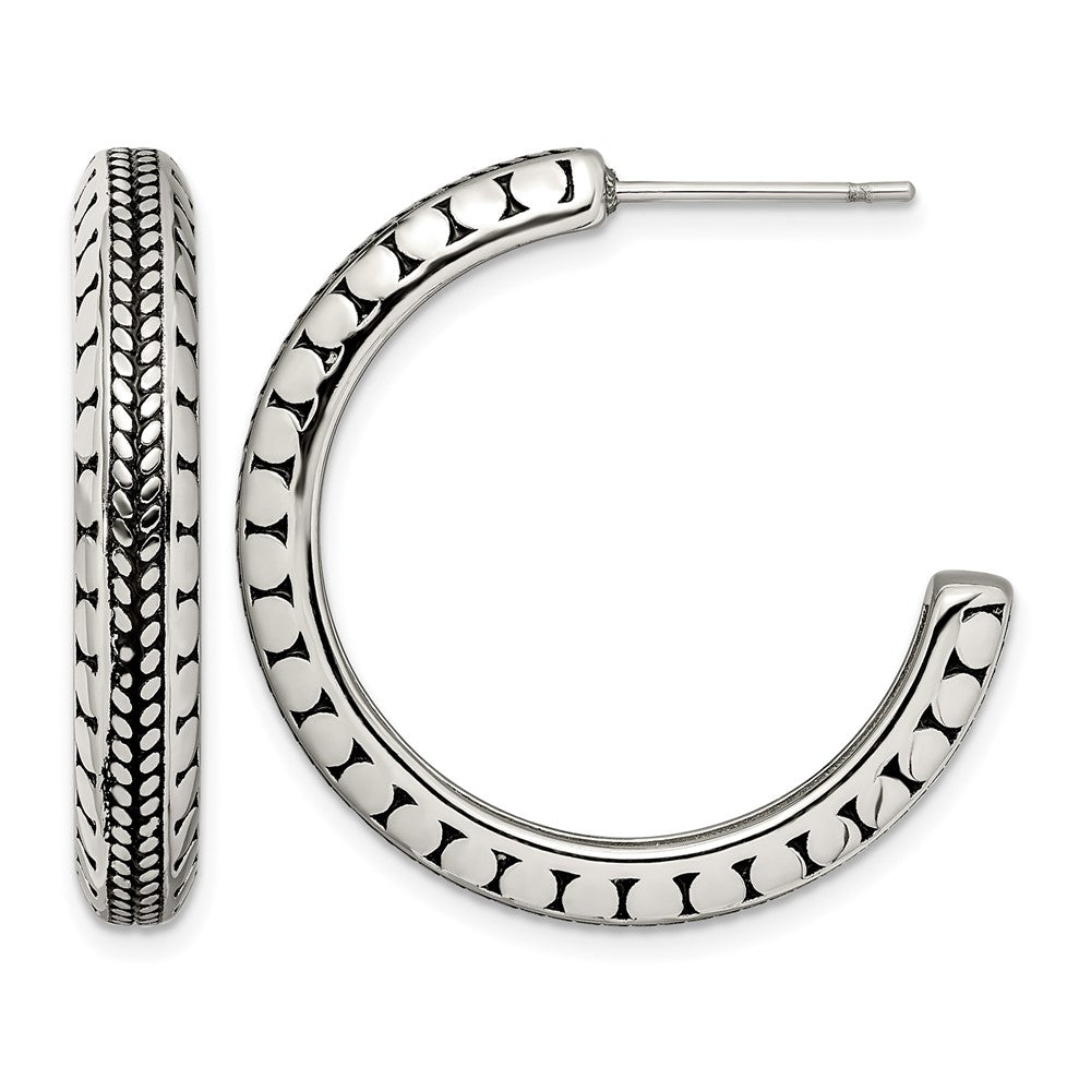 Chisel Stainless Steel Antiqued and Polished Post Hoop Earrings, 30.5 mm