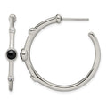 Chisel Stainless Steel Polished with Black Onyx and CZ Post Hoop Earrings, 35 x 35 mm