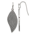Stainless Steel Polished & Antiqued Wing Earrings, 43 x 13.8 mm