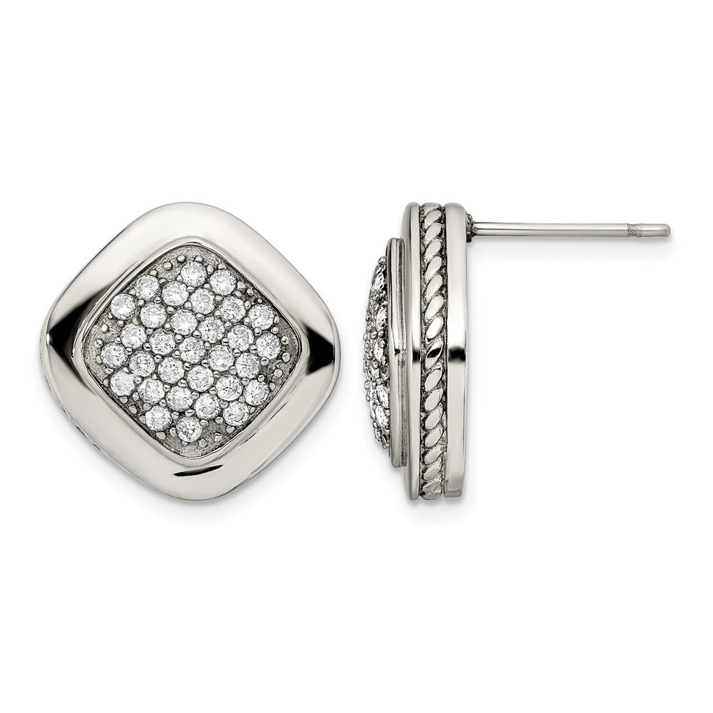Stainless Steel Polished CZ Square Post Earrings