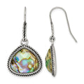 Stainless Steel Antiqued and Polished Imitation Abalone Dangle Earrings, 7.07 g