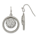 Stainless Steel Polished & Antiqued CZ Circle Dangle Earrings, 35.75 x 22.8 mm