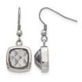 Chisel Stainless Steel Polished Square Grey Glass Dangle Shepherd Hook Earrings, 36 x 13 mm