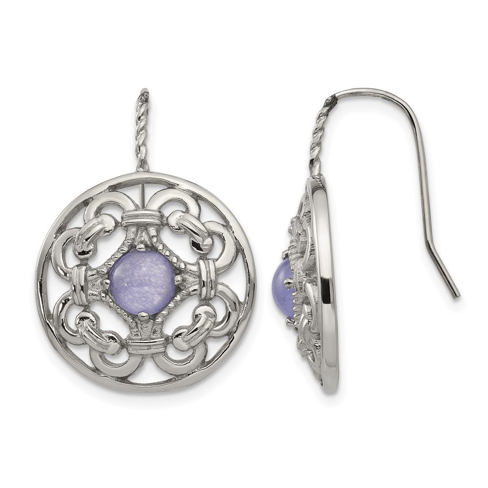 Chisel Stainless Steel Polished Synthetic Purple Calcedony Shepherd Hook Earrings, 18.5 mm