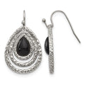 Chisel Stainless Steel Polished and Textured Black Onyx Shepherd Hook Earrings, 20.5 mm