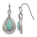 Stainless Steel Polished and Textured Dyed Synthetic Green Jade Earrings