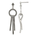 Stainless Steel Polished & Antiqued Circle & Bars Post Dangle Earrings, 50 x 13.5 mm