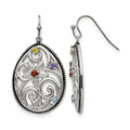 Chisel Stainless Steel Antiqued and Polished with Multicolor CZ Dangle Shepherd Hook Earrings, 23 mm