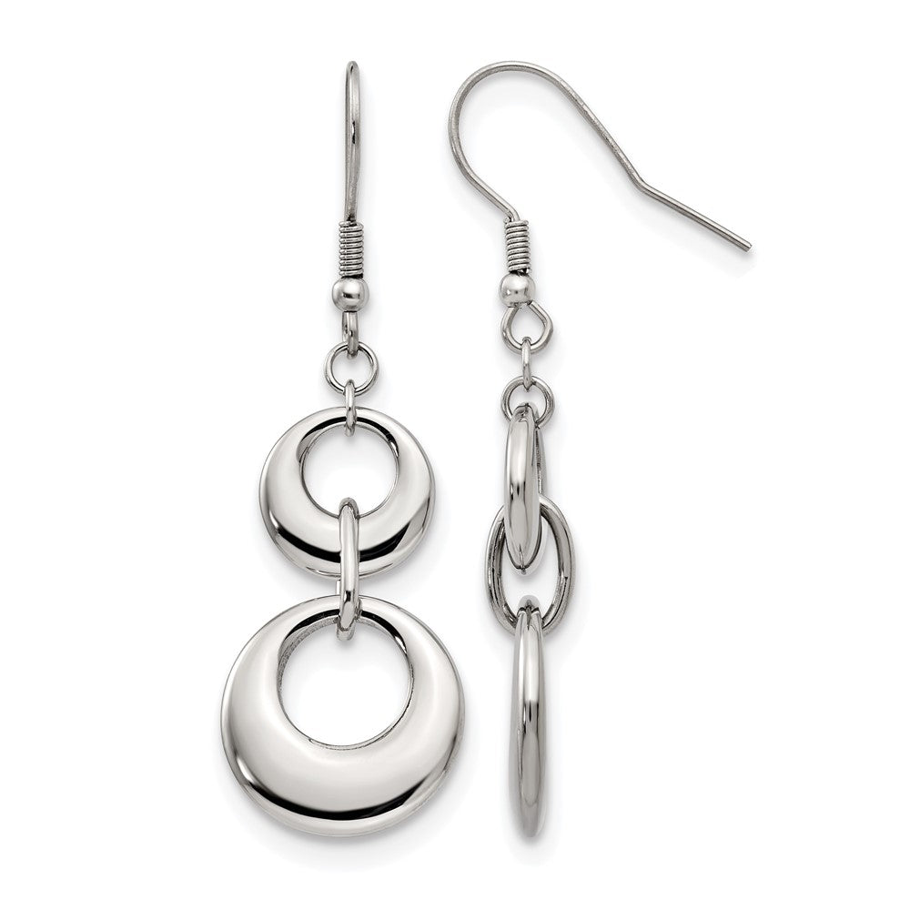 Chisel Stainless Steel Polished Circles Dangle Shepherd Hook Earrings, 15.5 mm