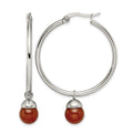 Chisel Stainless Steel Polished with Red Agate Dangle Hoop Earrings, 37 mm
