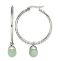 Chisel Stainless Steel Polished with Green Aventurine Dangle Hoop Earrings, 37 mm