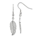 Stainless Steel Polished CZ Leaf Shepherd Hook Dangle Earrings, 46.7 x 9.8 mm