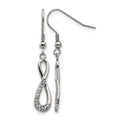 Chisel Stainless Steel Polished with CZ Infinity Dangle Shepherd Hook Earrings, 45 x 7 mm