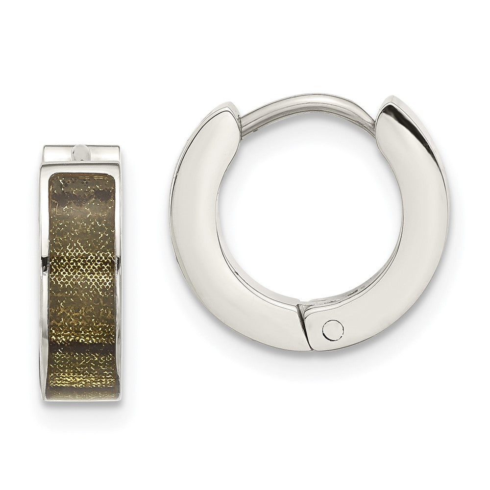 Stainless Steel Polished Enameled Hinged Round Hoop Earring, 12.5 x 13.55 mm
