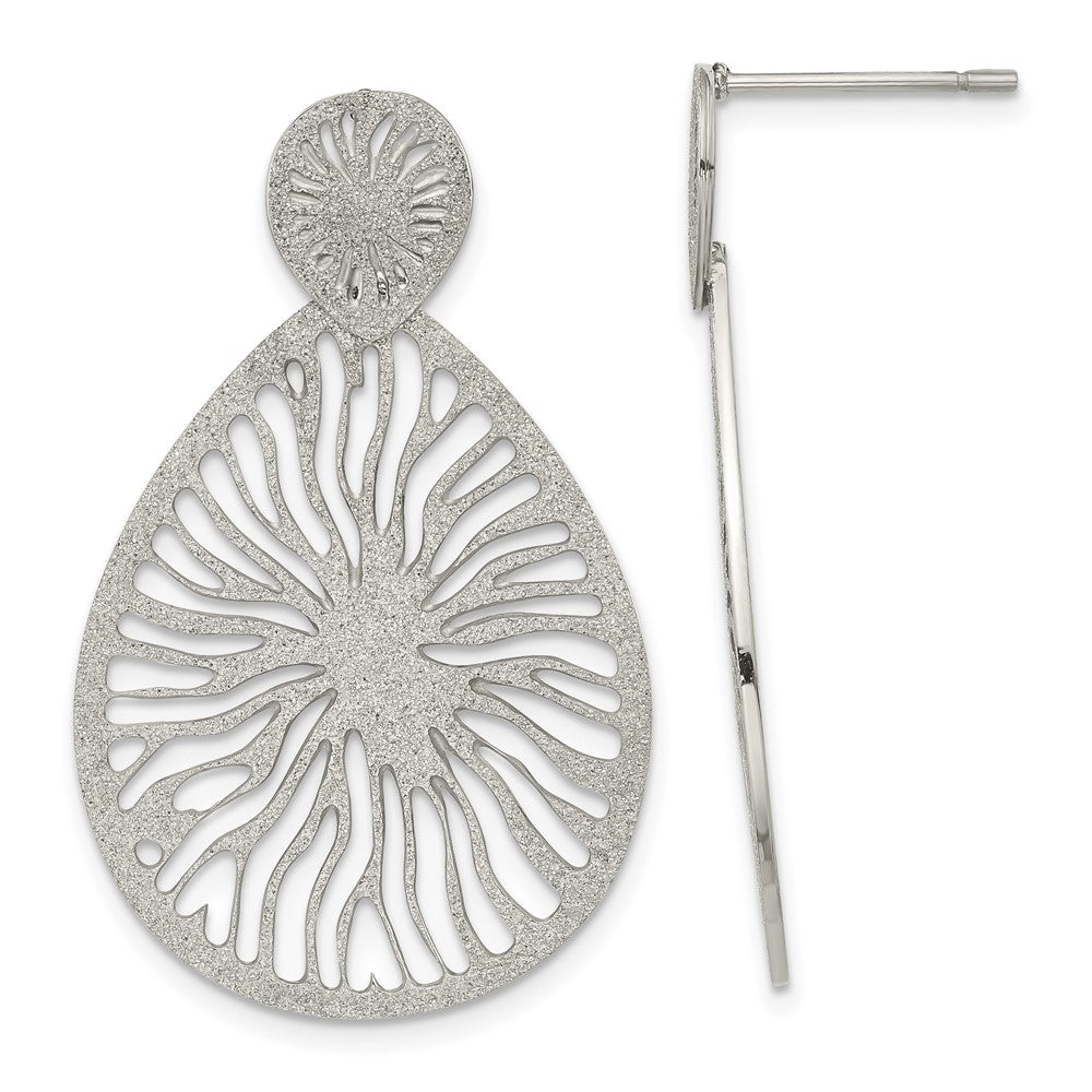 Stainless Steel Polished Laser Cut Starburst Teardrop Post Dangle Earrings, 37.3 x 23 mm
