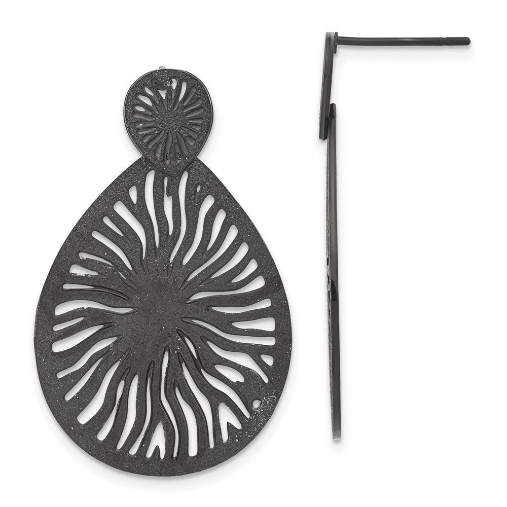 Stainless Steel Black IP-plated Laser Cut Starburst Post Dangle Earrings, 37.3 x 23 mm