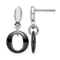 Chisel Stainless Steel Polished with Black Ceramic Post Dangle Earrings, 12 mm