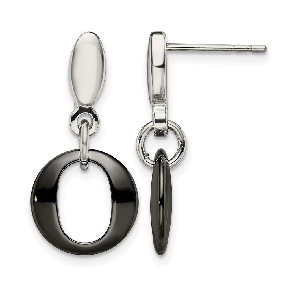 Chisel Stainless Steel Polished with Black Ceramic Post Dangle Earrings, 12 mm