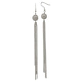 Stainless Steel Polished Laser Cut Bead w/ Tassel Dangle Earrings, 6 x 12.1 mm