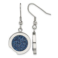 Stainless Steel Polished with Blue Druzy Dangle Shepherd Hook Earrings, 42 x 18 mm