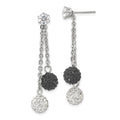 Stainless Steel Polished Black and White Crystal Post Dangle Earrings, 45 x 10 mm