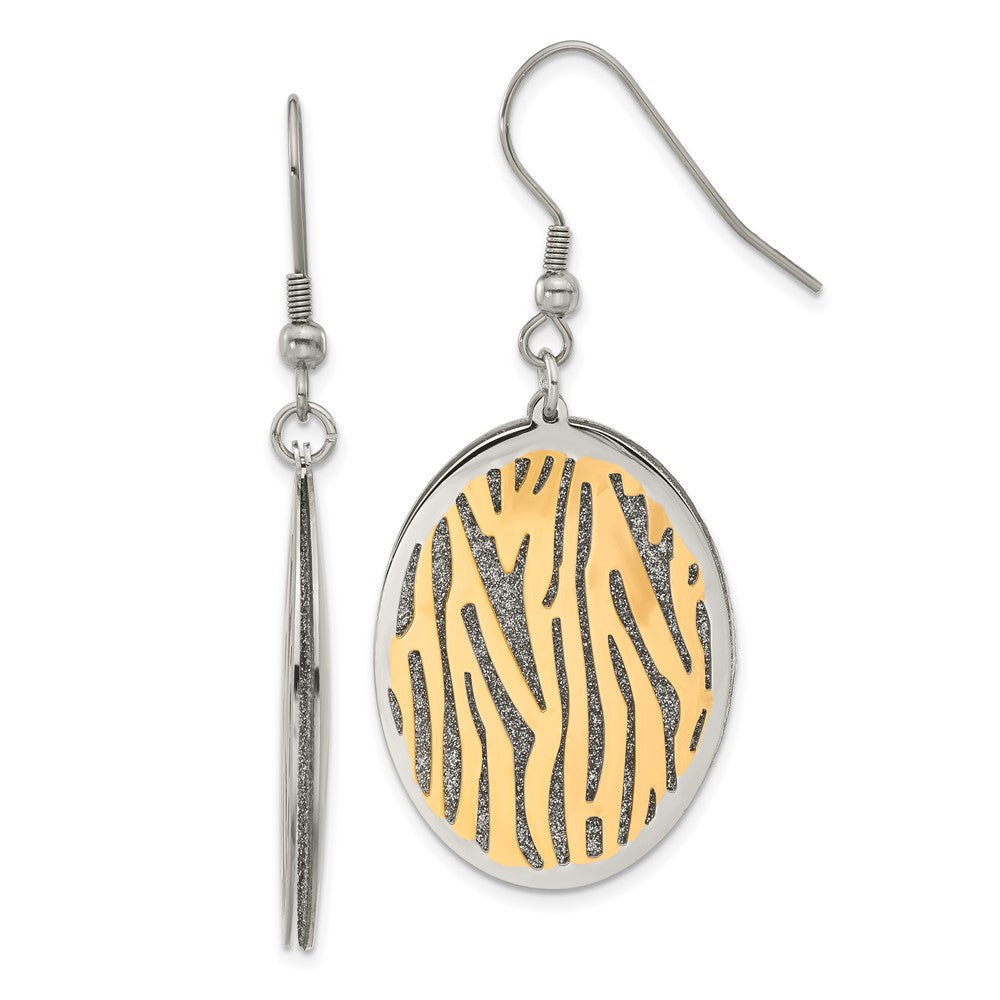 Stainless Steel Yellow & Rose IP-plated Polished Laser Cut Oval Dangle Earrings, 53.75 x 23.2 mm