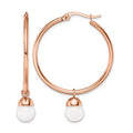 Chisel Stainless Steel Polished Rose IP-plated with White Jade Dangle Hoop Earrings, 45 x 35 mm