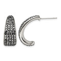 Stainless Steel Polished w/Crystal J Hoop Post Earrings, 22 x 12 mm